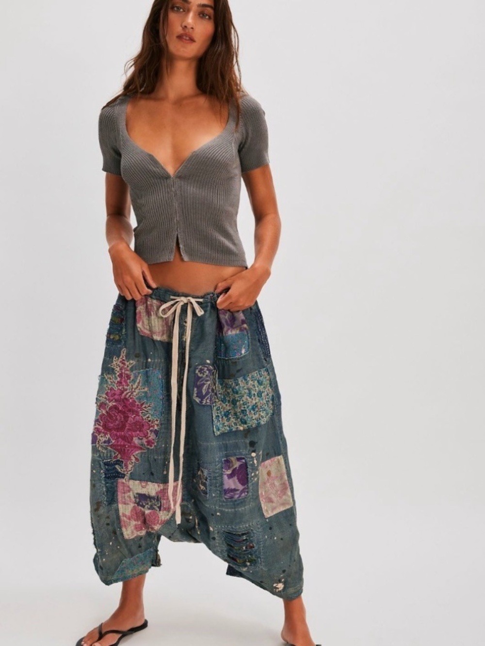 White Lagenlook Balloon Harem Pants S M L 100% Linen Lino Solid Italy IN white